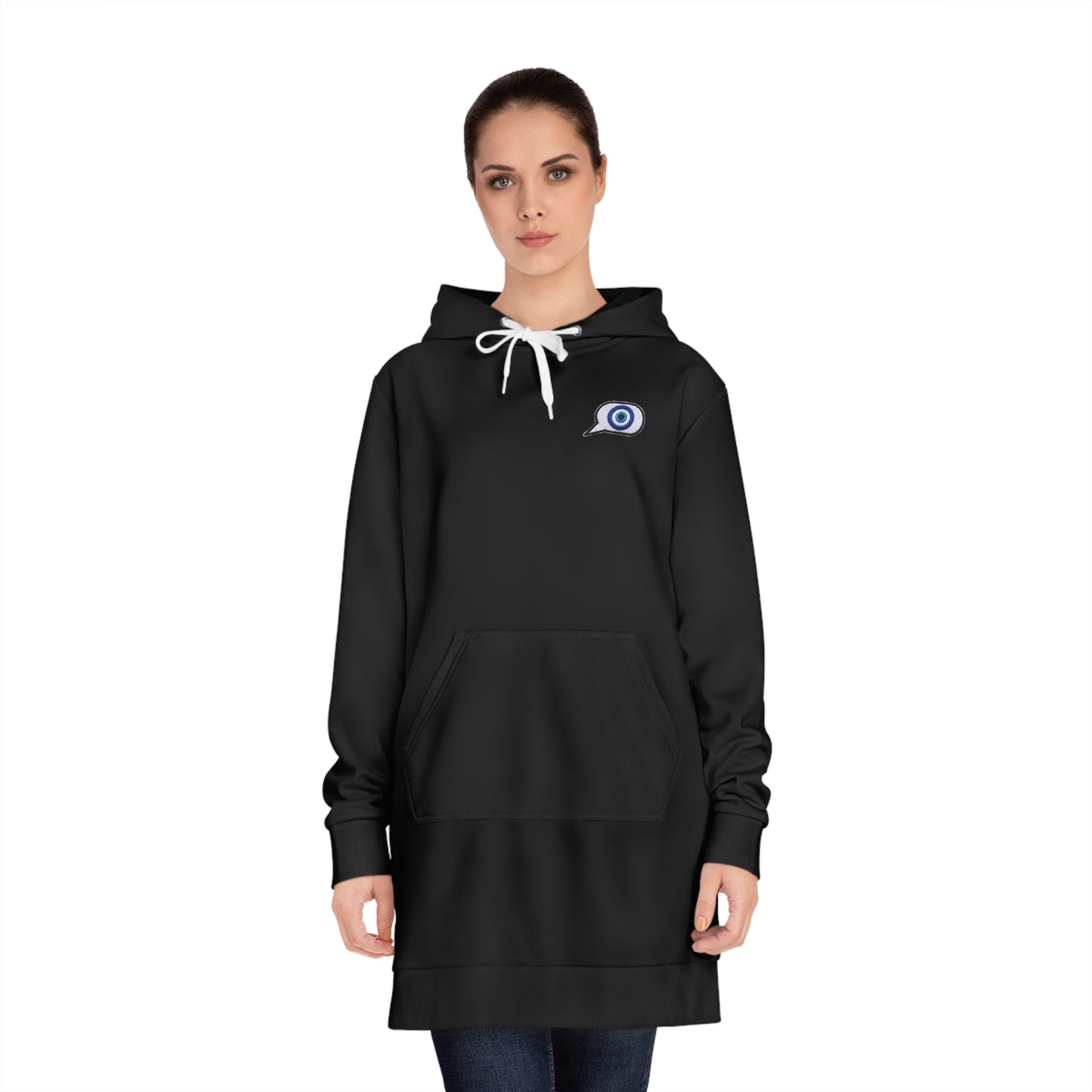 Copy of Copy of Copy of Evil Eye Lace-Up Hoodie Dress — Blue Nazar Charm Back Print