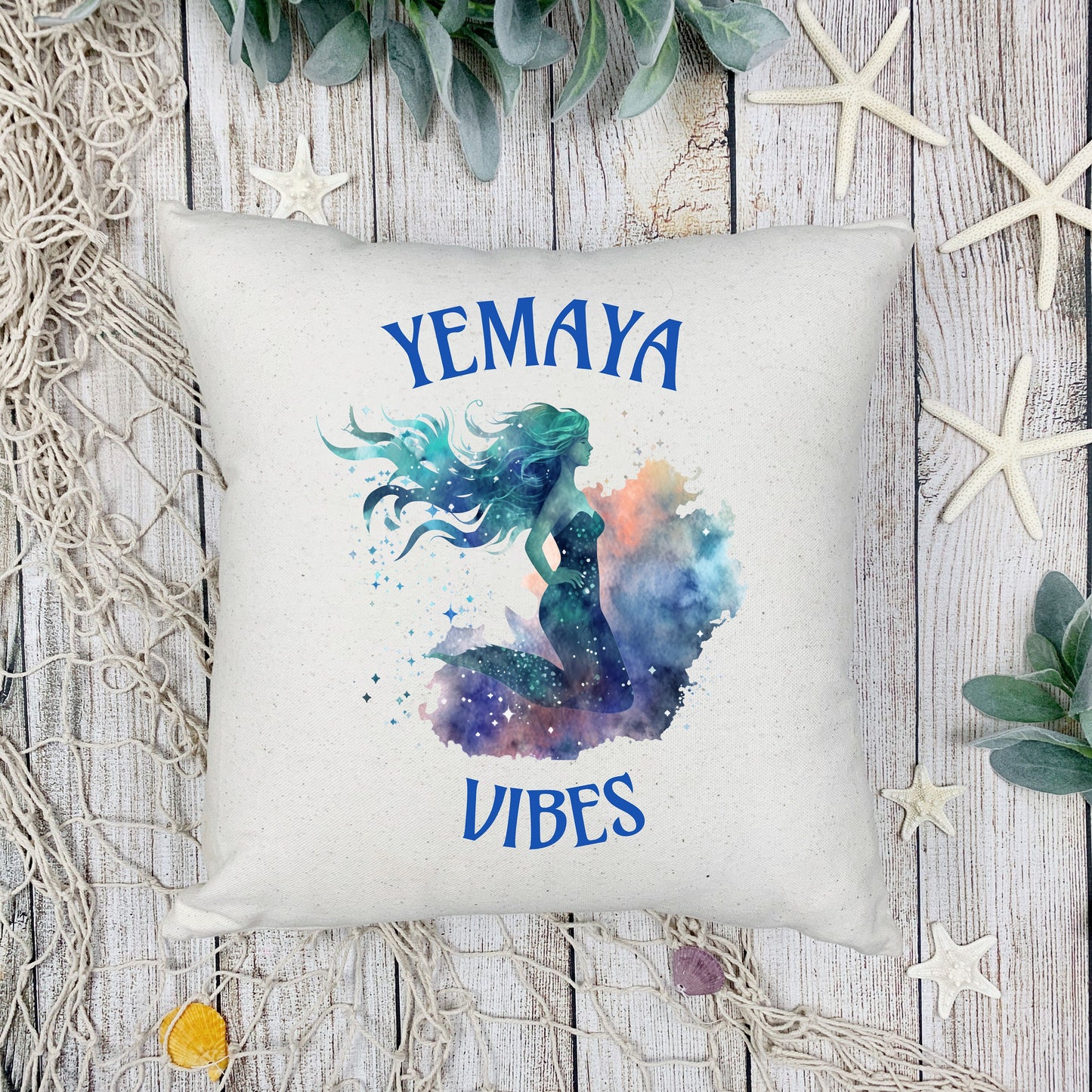 Yemaya Mermaid Vibes Orisha Throw Pillowcase, Blue Watercolor Mermaid Santeria pillowcase cover, 12x12 Yemaya vibes pillow cover!!