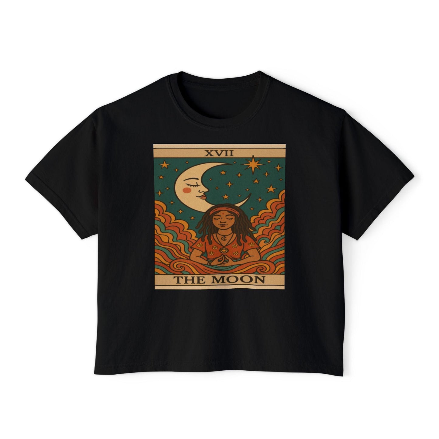 Mystical TAROT Moon Women's Boxy Tee, Tarot Tee, Astrology Shirt, Astrology Gift, Boho Fashion, Spiritual Apparel