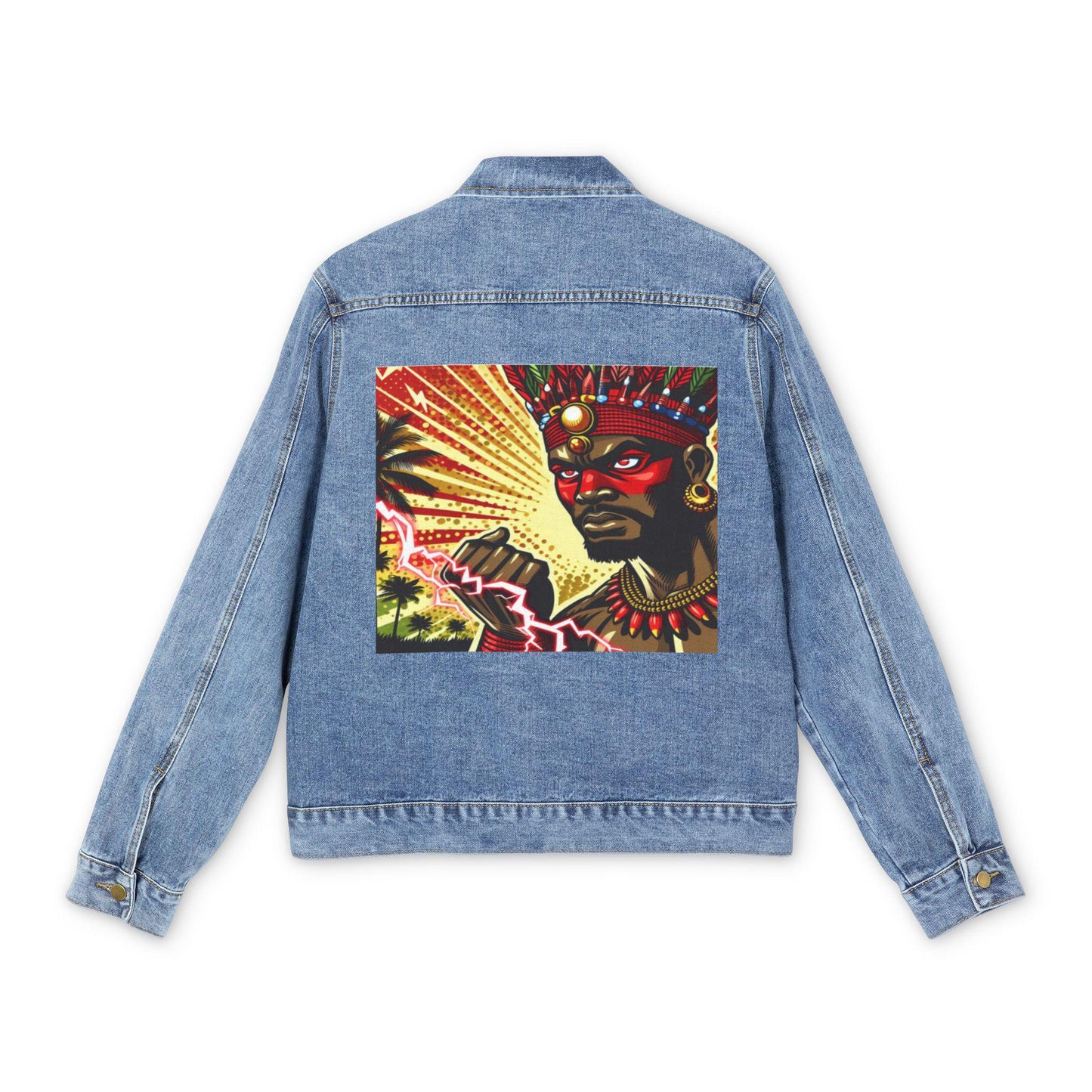 Orisha CHANGO Denim Pop Art Jean Jacket! Gift for Godparent or Devotee!