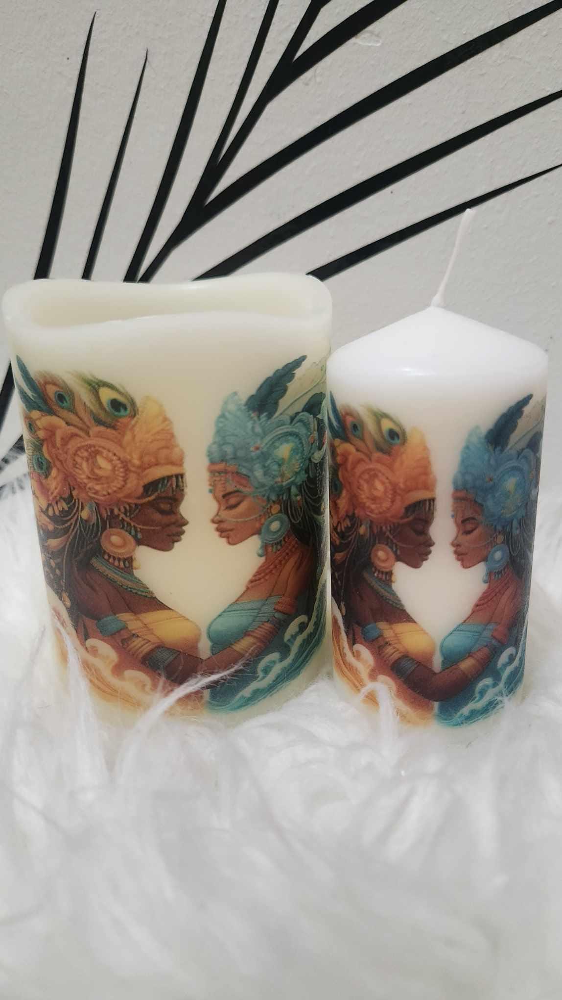 Yemayá & Oshún “Los Dos Aguas” Candle Set – Orisha Altar Decor | Gift for Devotee or Godparent