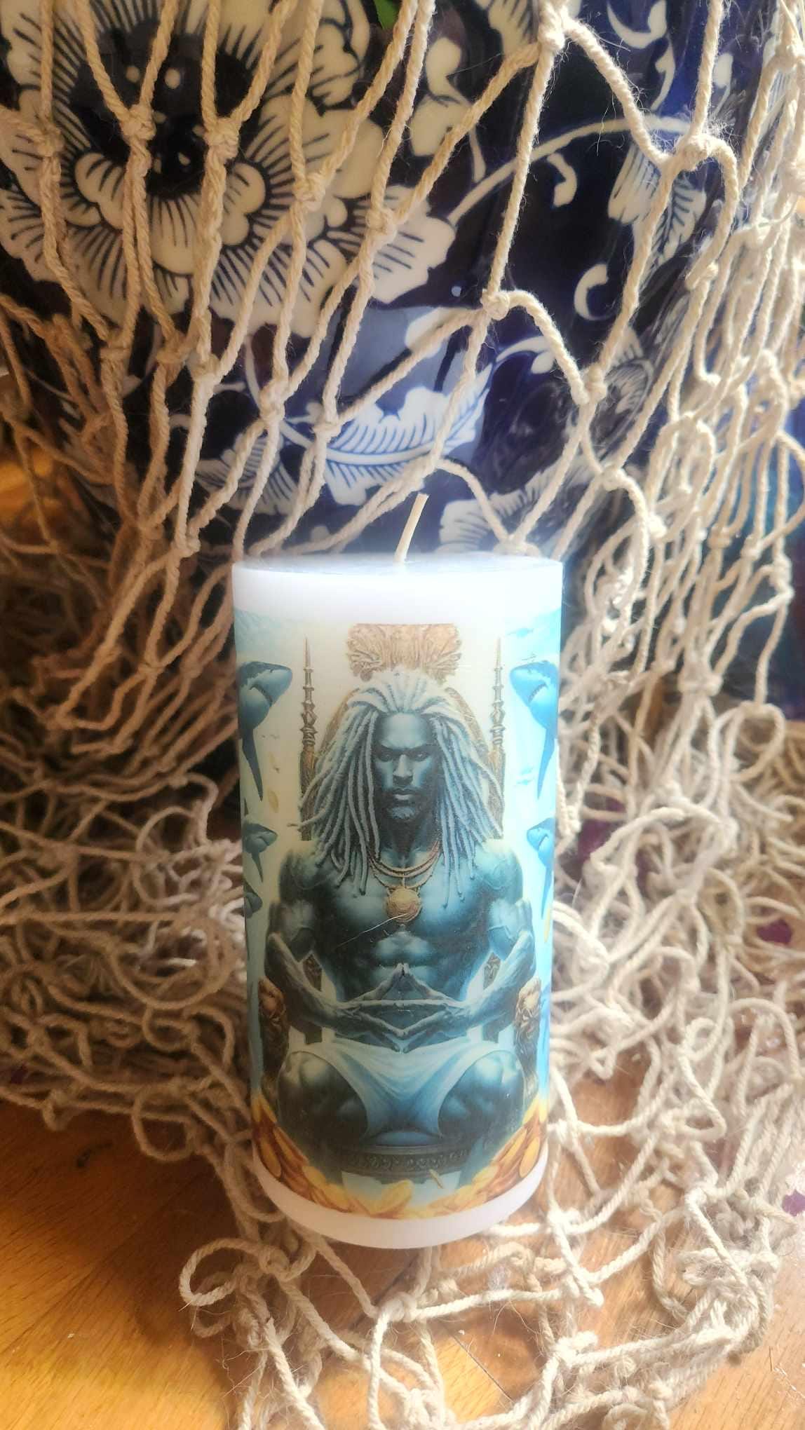 Maferefun OLOKUN Candle Set – LED & Wax | Orisha Altar Decor | Gift for Devotee or Godparent