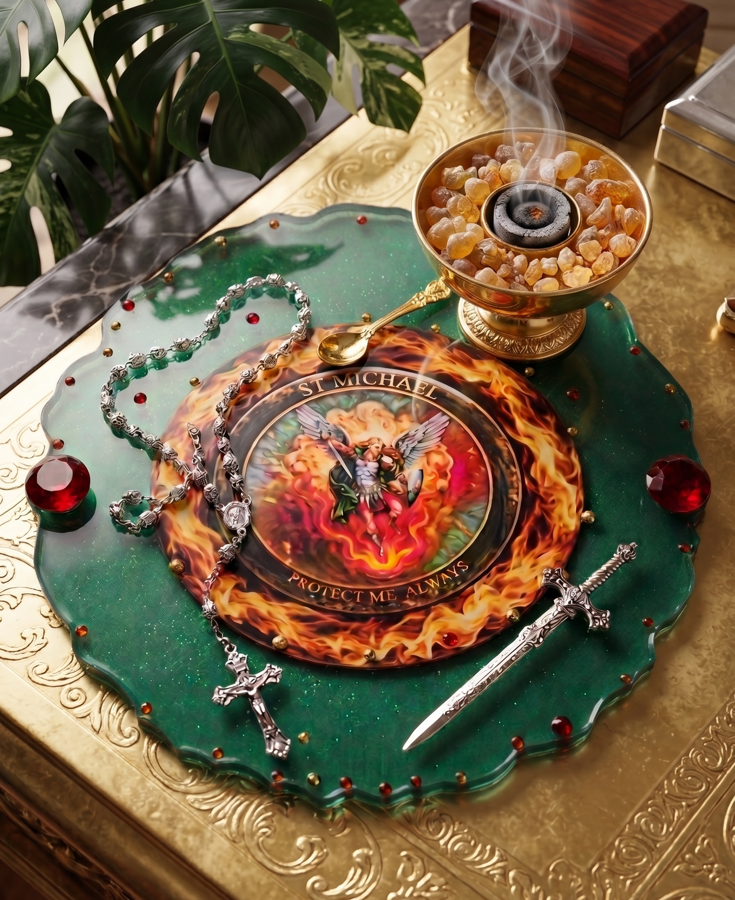 St. Michael Archangel 13-Inch Sacred Altar & Offering Tray