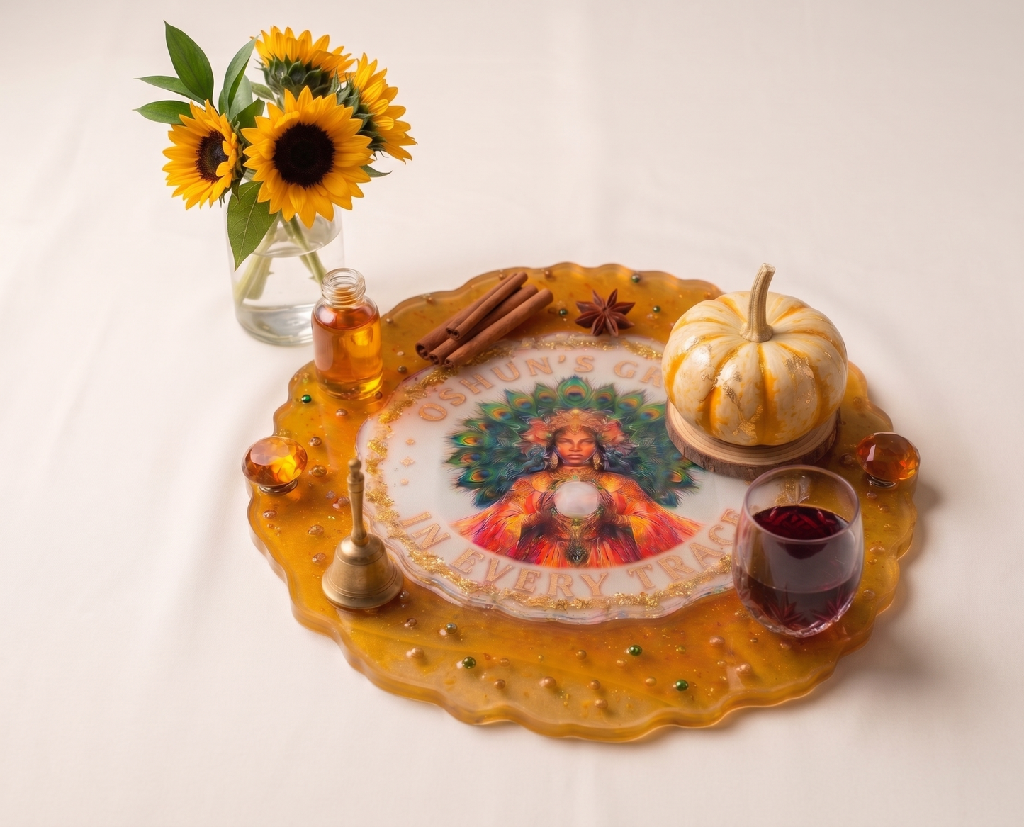 Oshun's Grace 13-Inch Sacred Altar & Offering Tray
