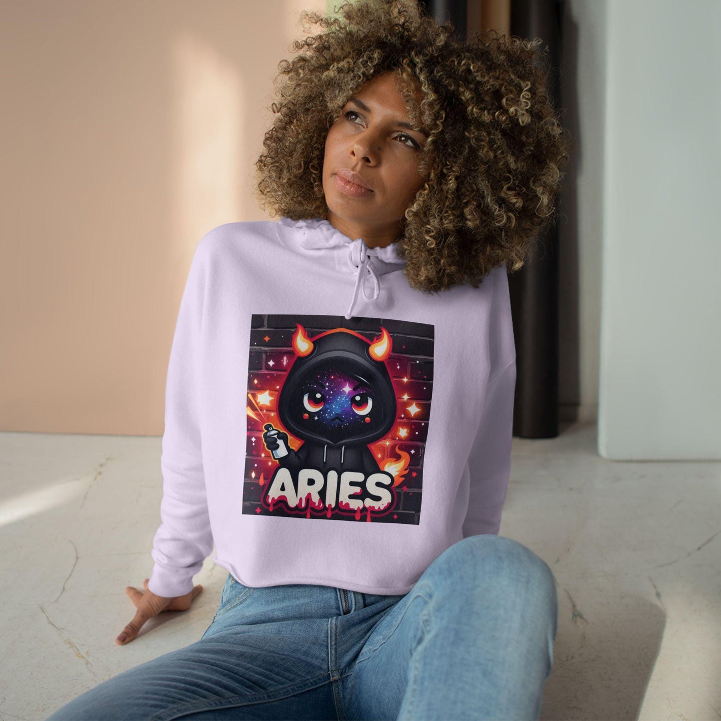 Cosmic Aries Crop Hoodie - Trendy Astrology Sweatshirt for Zodiac Lovers, Cute Gift for Birthdays, Astrology Fashion, Unique Style