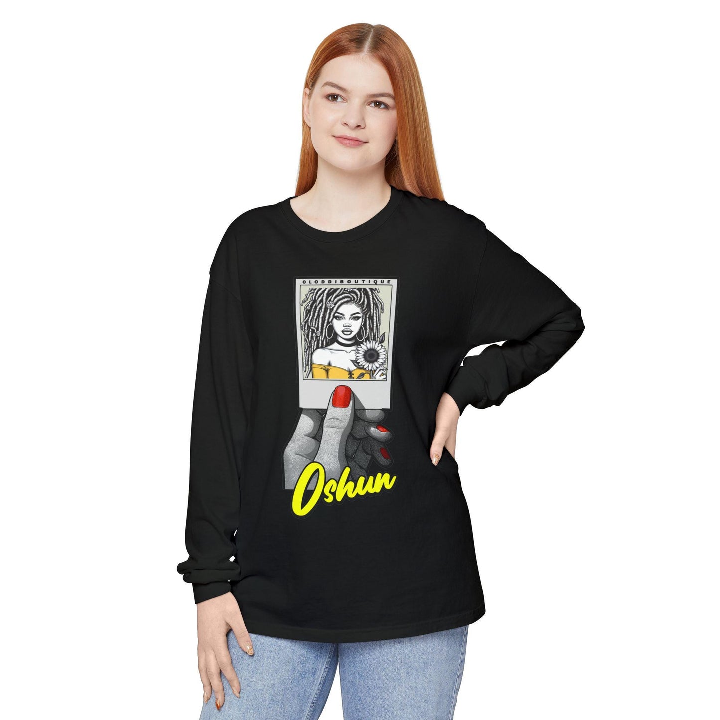 Polaroid Oshun Long Sleeve Tee for Devotee & Godparent ! Orisha Polaroid Collection
