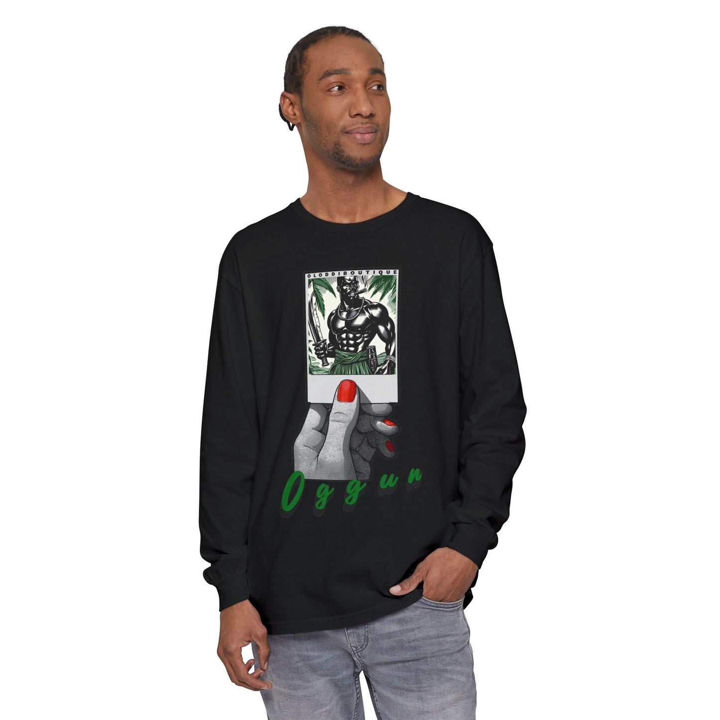 Polaroid Oggún Long Sleeve Tee – Orisha Polaroid Collection | Gift for Devotee or Godparent