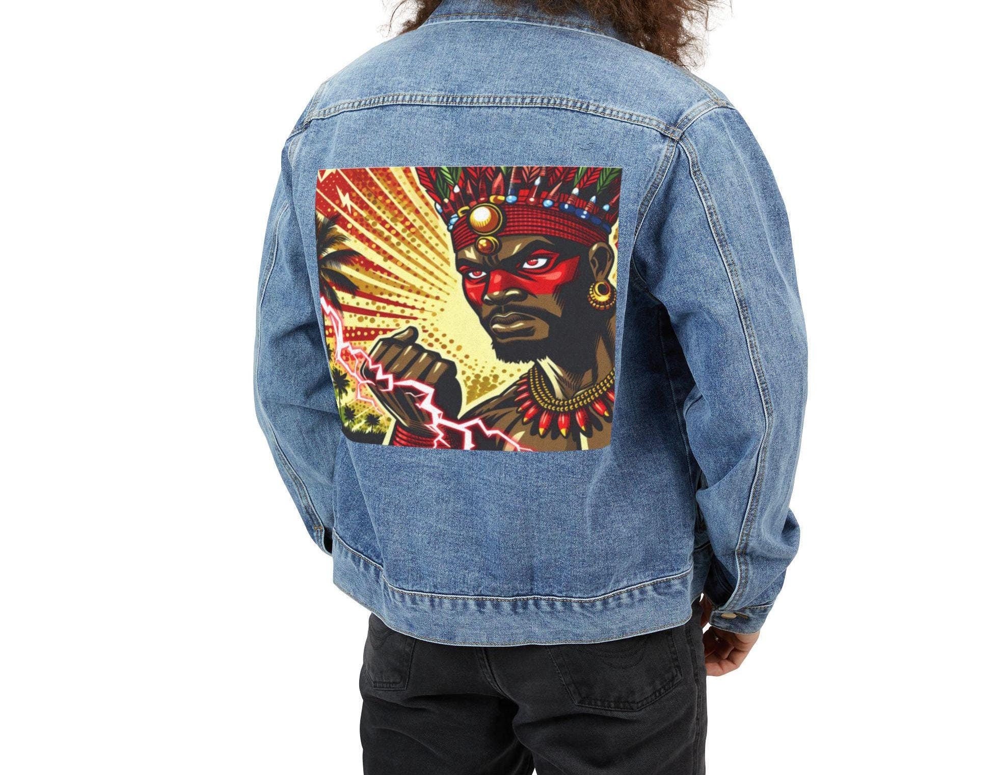 Orisha CHANGO Denim Pop Art Jean Jacket! Gift for Godparent or Devotee!