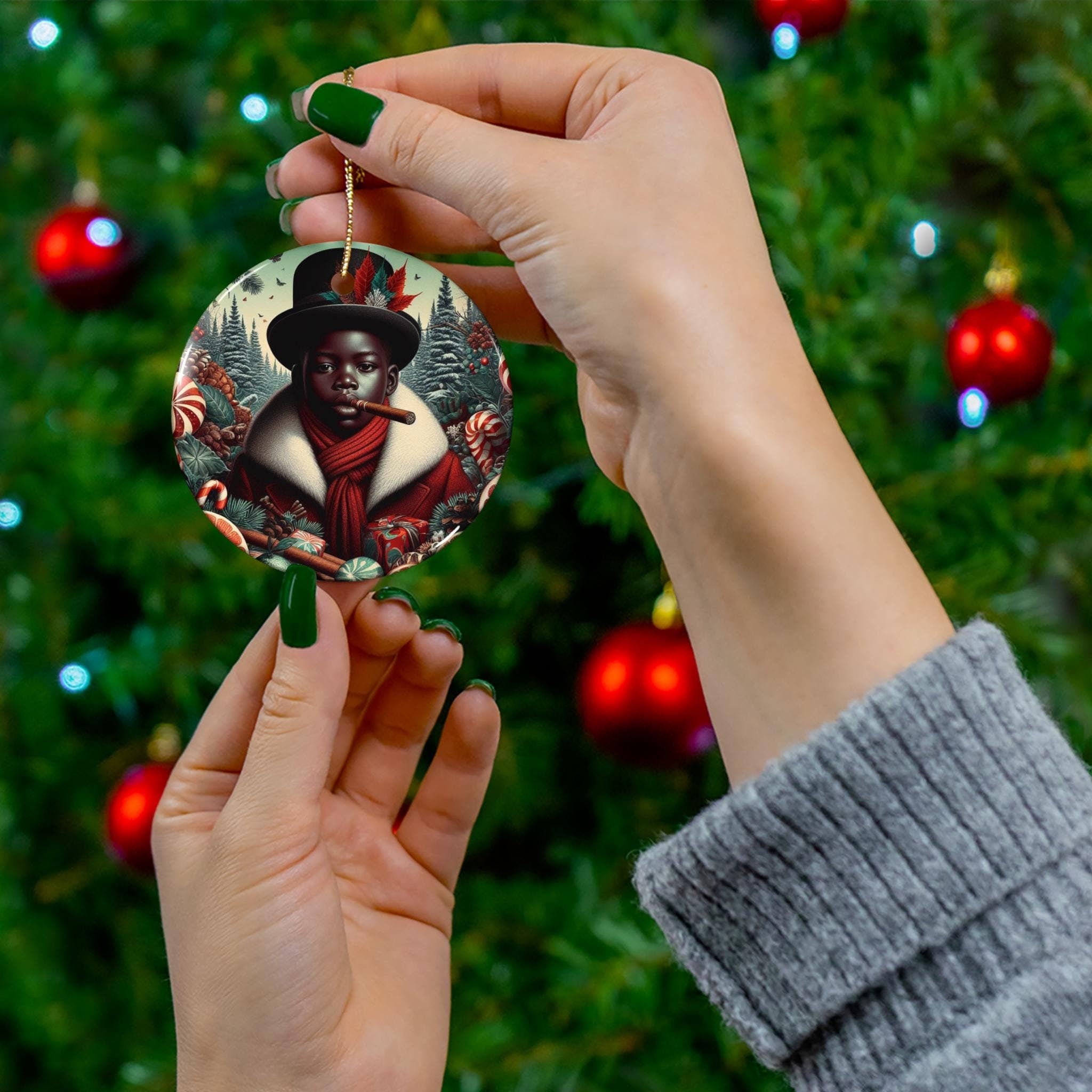 Orisha Inspired ELLEGUA Winter Theme Ornament! Festive Orisha Based Ornament!