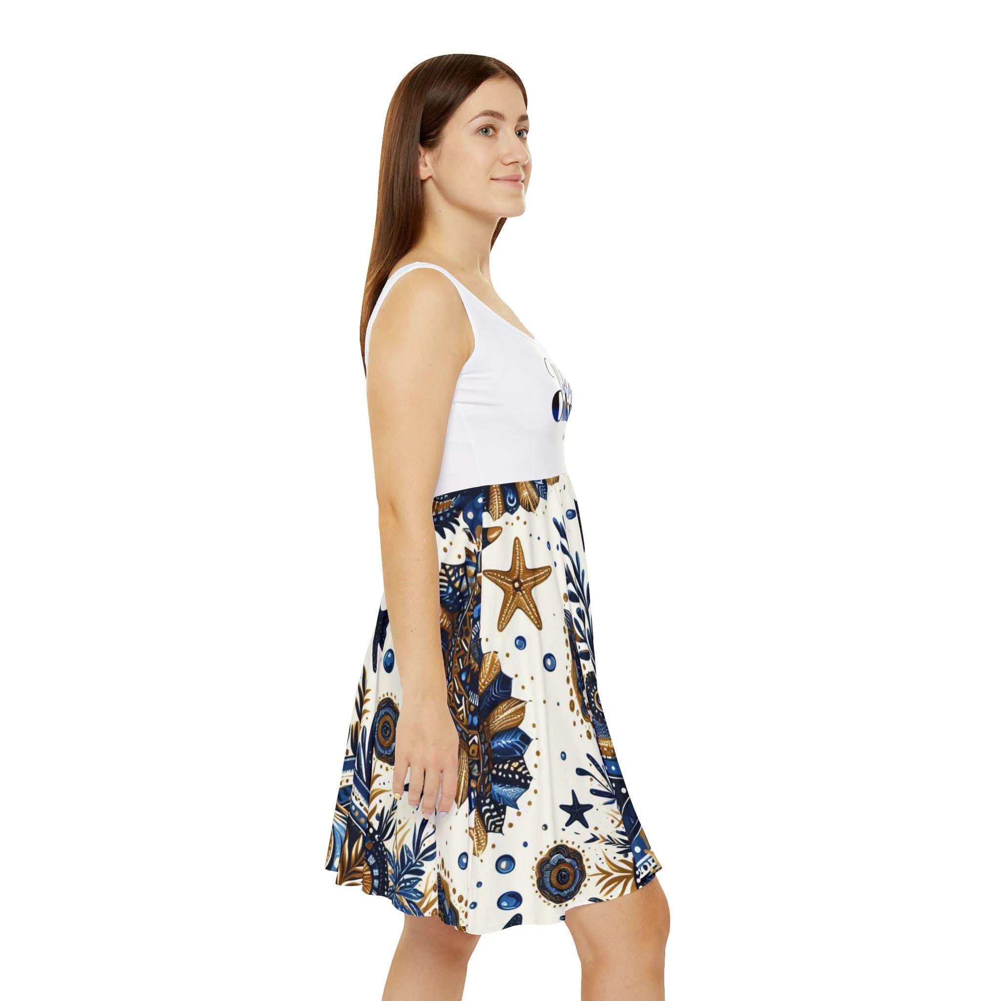 Maferefun OLOKUN Women's Skater Summer Dress - Ocean Inspired, Beachy Vibes, Casual Summer Dress, Perfect for Vacations,