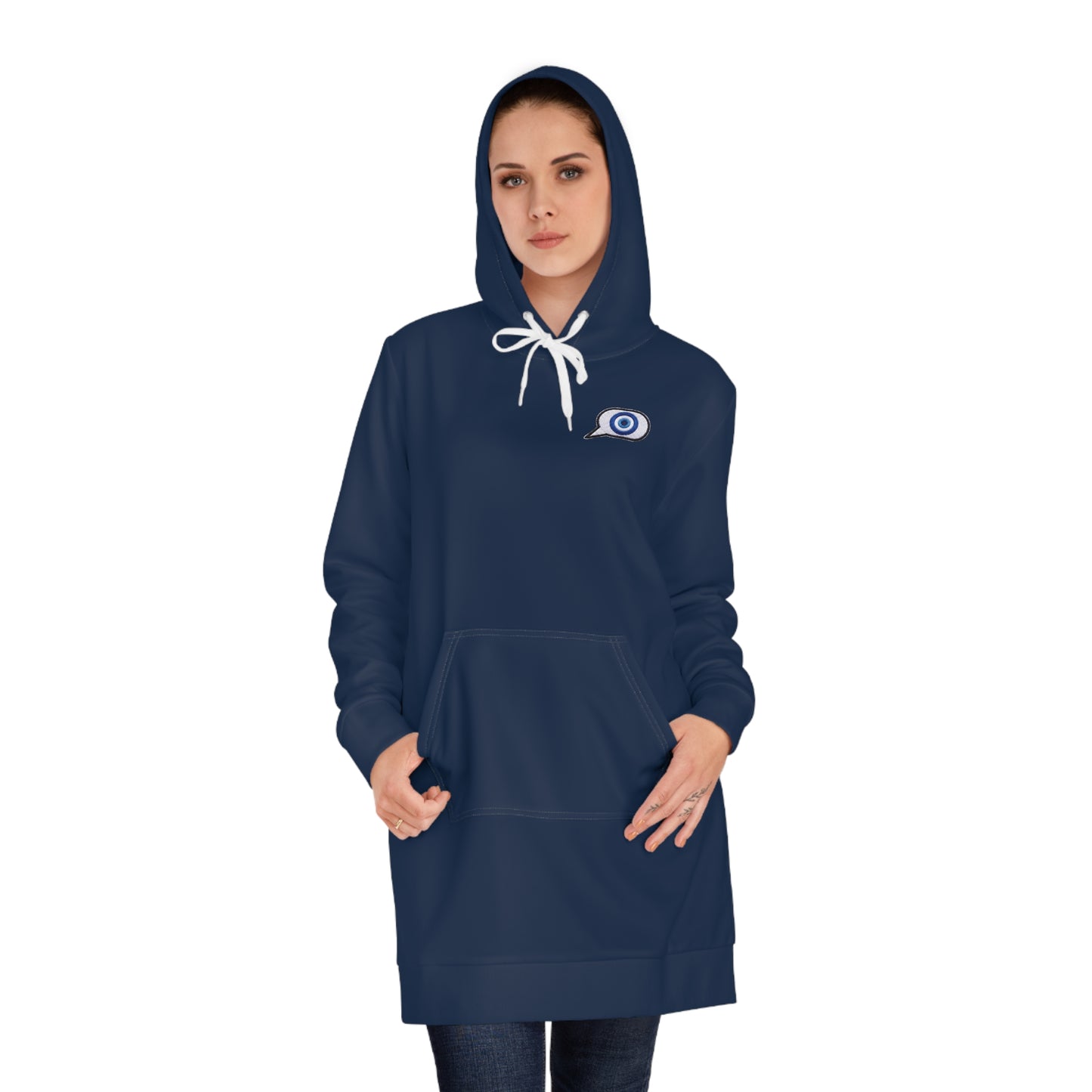 Copy of Copy of Evil Eye Lace-Up Hoodie Dress — Blue Nazar Charm Back Print