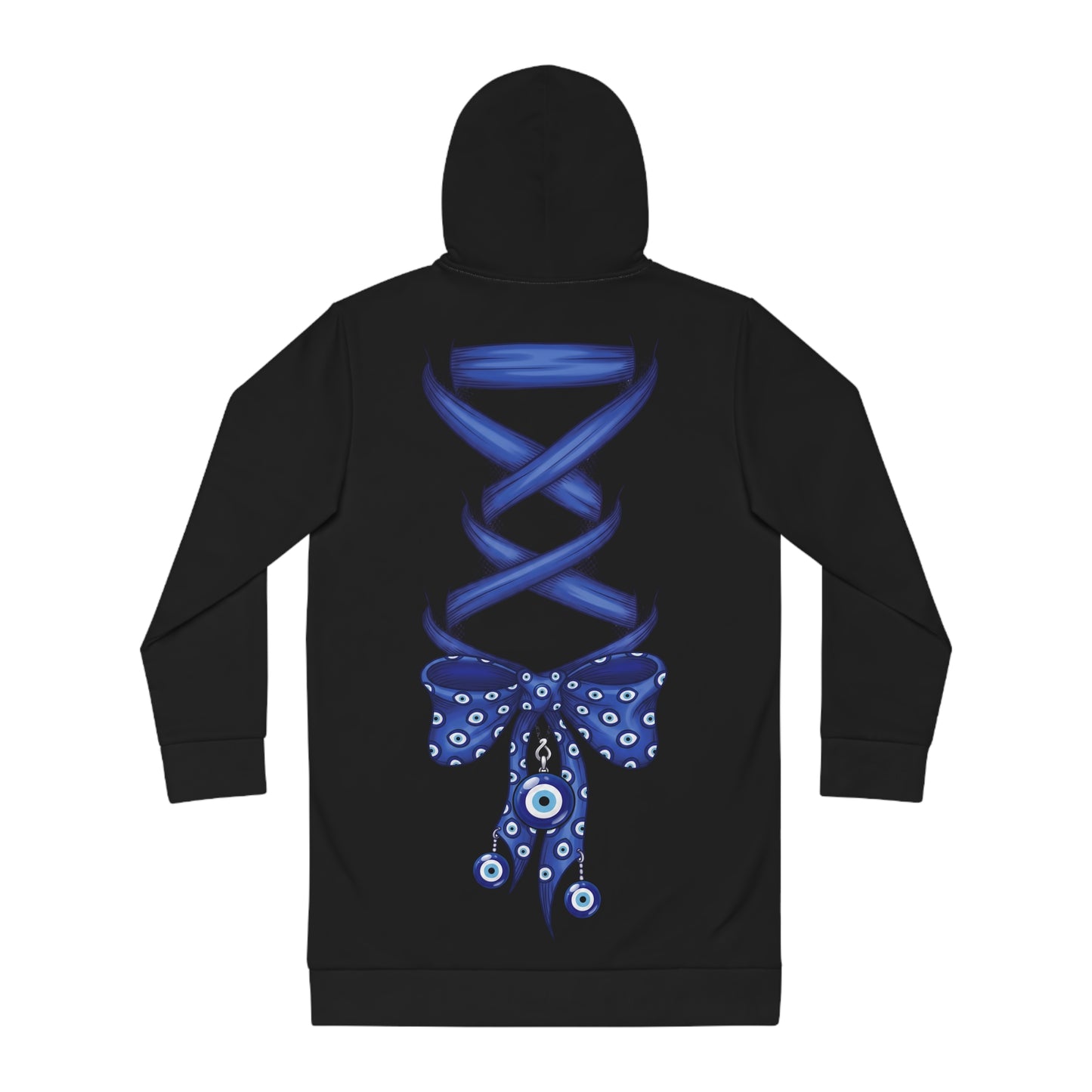 Copy of Copy of Copy of Evil Eye Lace-Up Hoodie Dress — Blue Nazar Charm Back Print