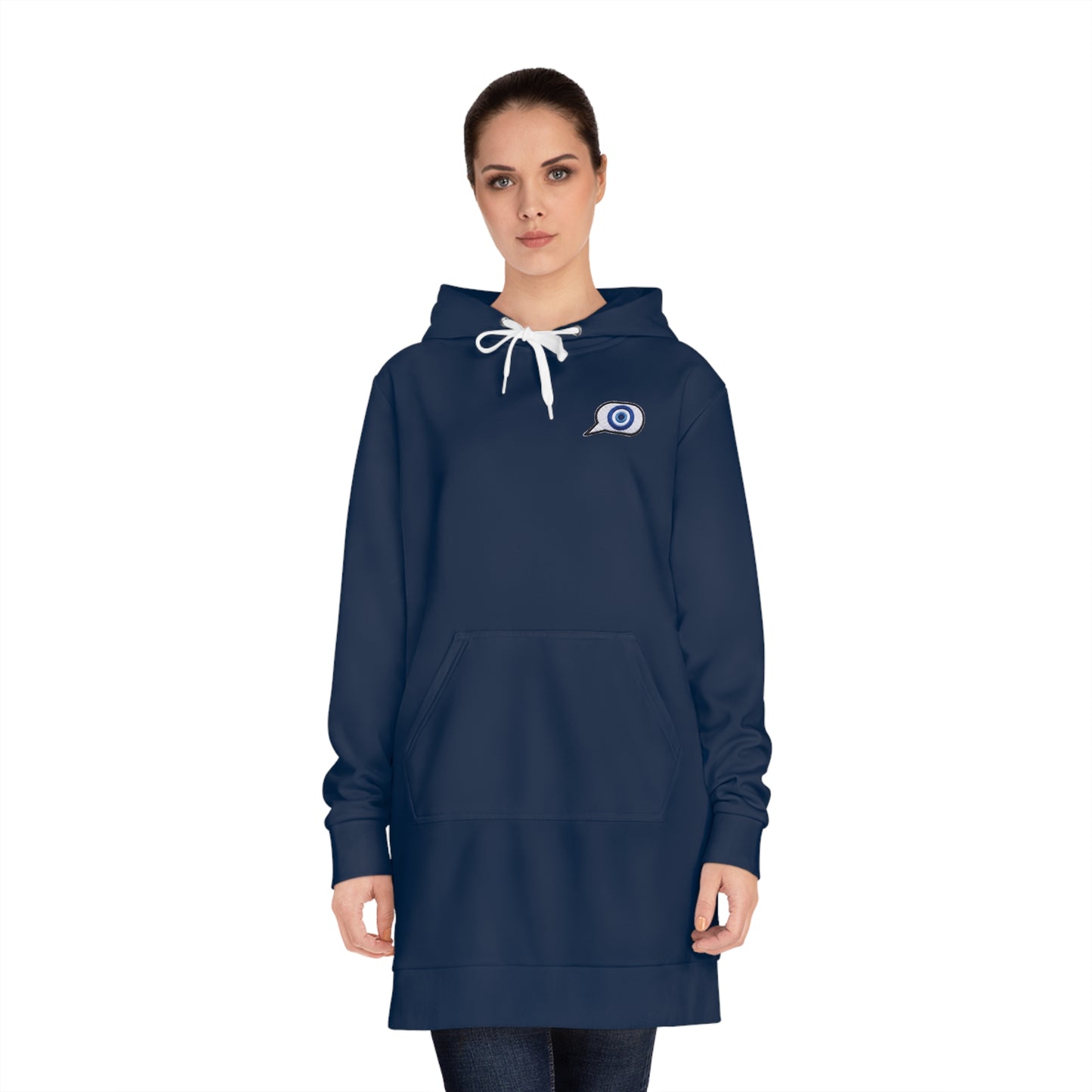 Copy of Copy of Evil Eye Lace-Up Hoodie Dress — Blue Nazar Charm Back Print