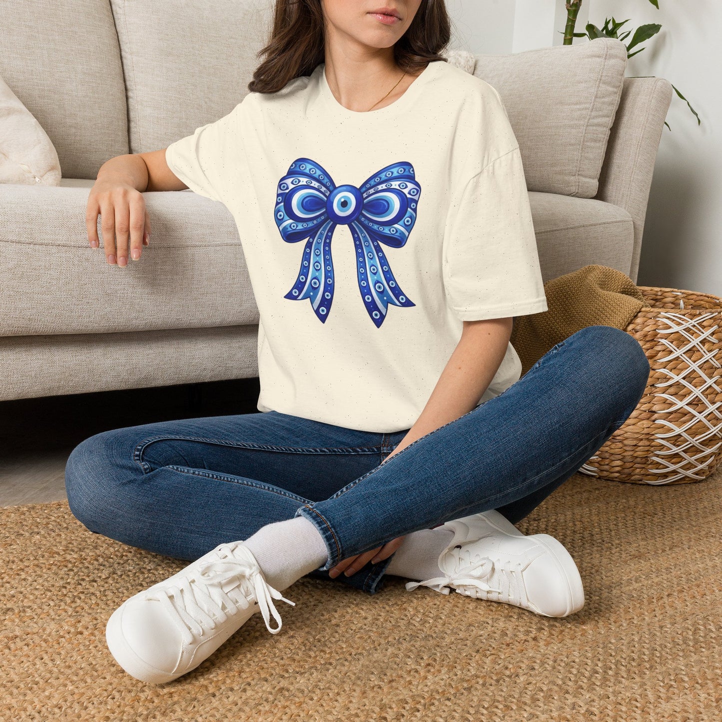 Blue Evil Eye Bow T-Shirt | Nazar Protection Graphic Tee