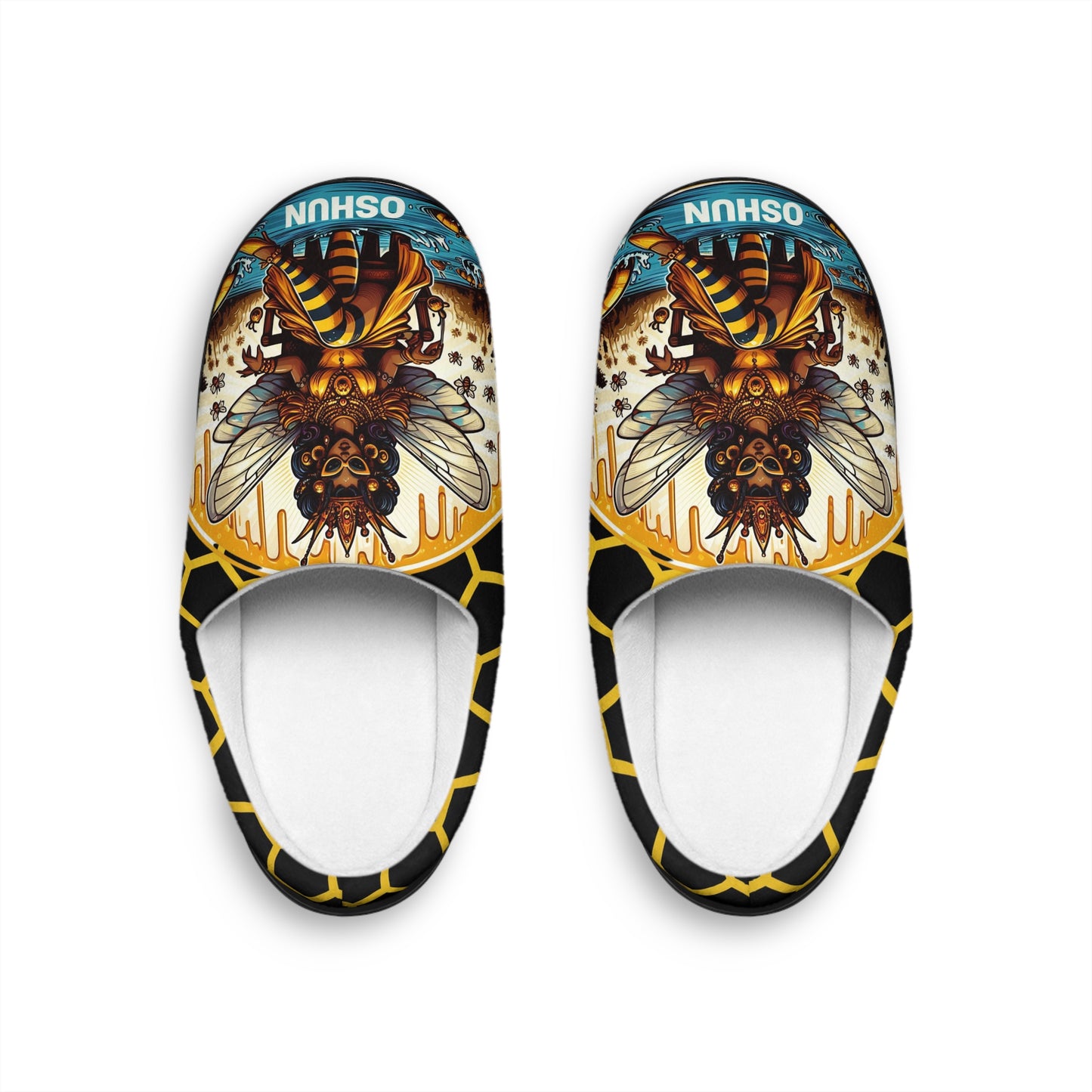 Orisha OSHUN "Royal Bee Fierceness" Indoor Stylish Woman's Slipper's!  Gift for devotee or godparent,Omo Oshun Cute comfy slippers