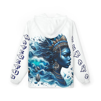 Orisha YEMAYA Ocean Queen. White windbreaker jacket, Maferefun Yemaya jacket, ASHE yemaya orisha based urban style white jacket
