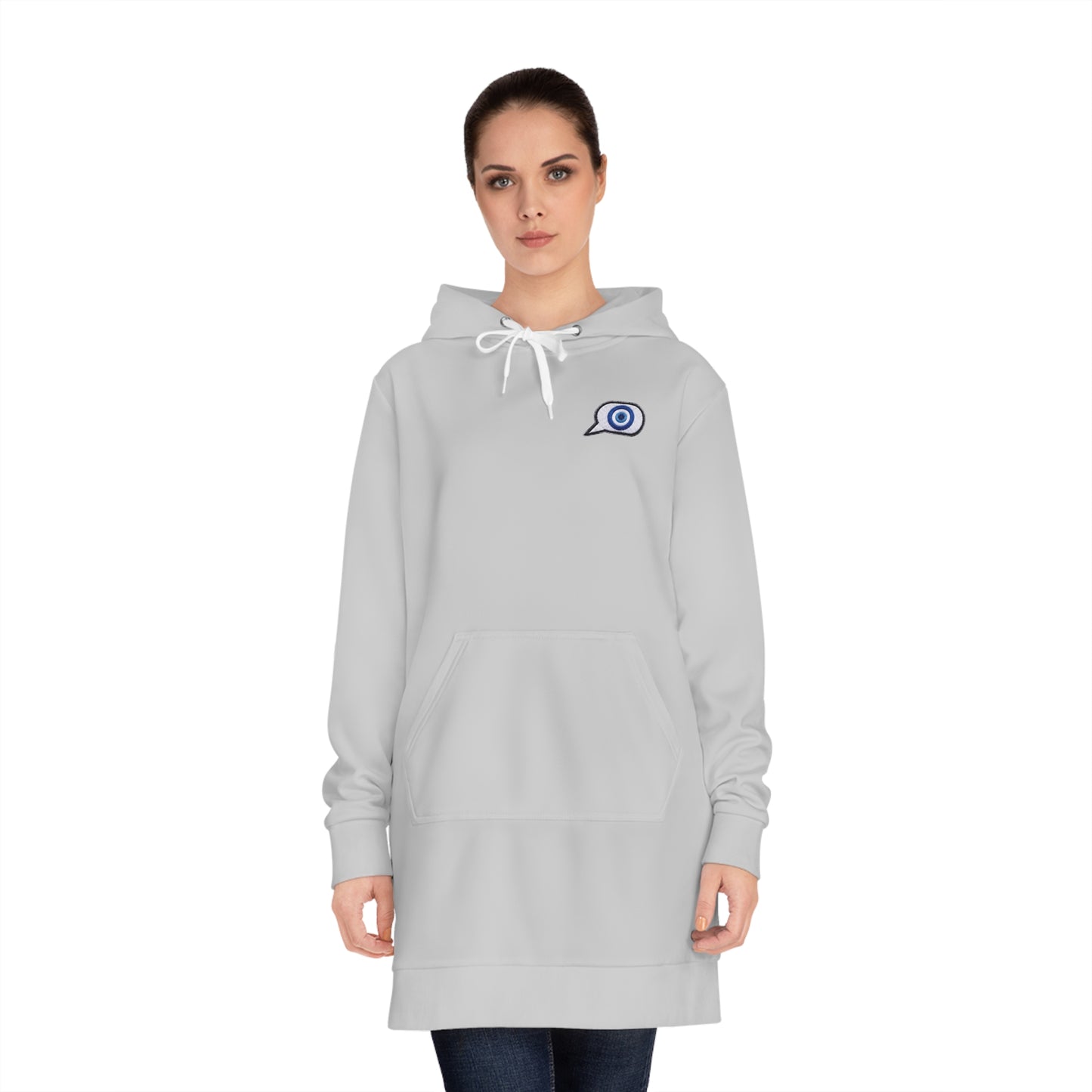 Evil Eye Lace-Up Hoodie Dress — Blue Nazar Charm Back Print