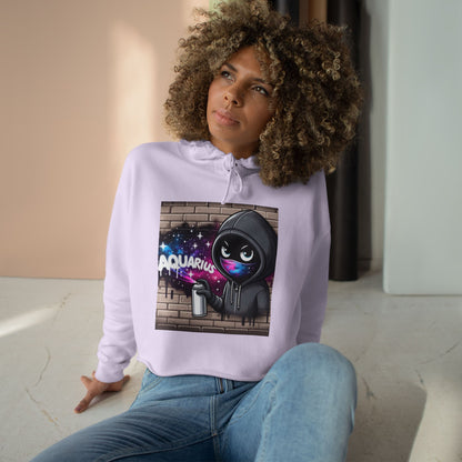 Aquarius Graffiti Crop Hoodie, Cosmic Art Crop Sweatshirt, Astrology Gift, Zodiac Apparel, Creative Streetwear, Unique Birthday Present