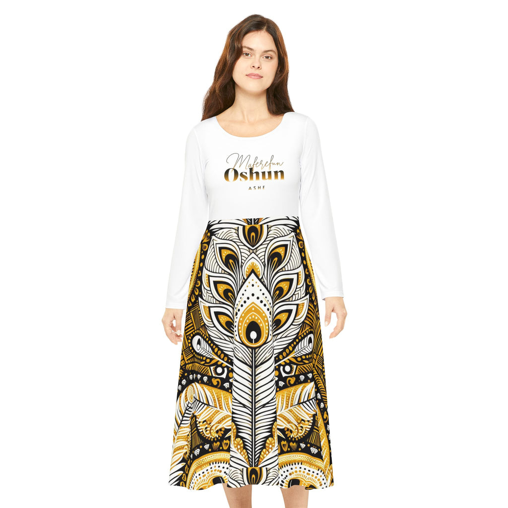 Orisha OSHUN Women's Long Sleeve Dance,Gift for Devotee or Godparent! Fall/Winter Lucumi Based Ladies Dress!