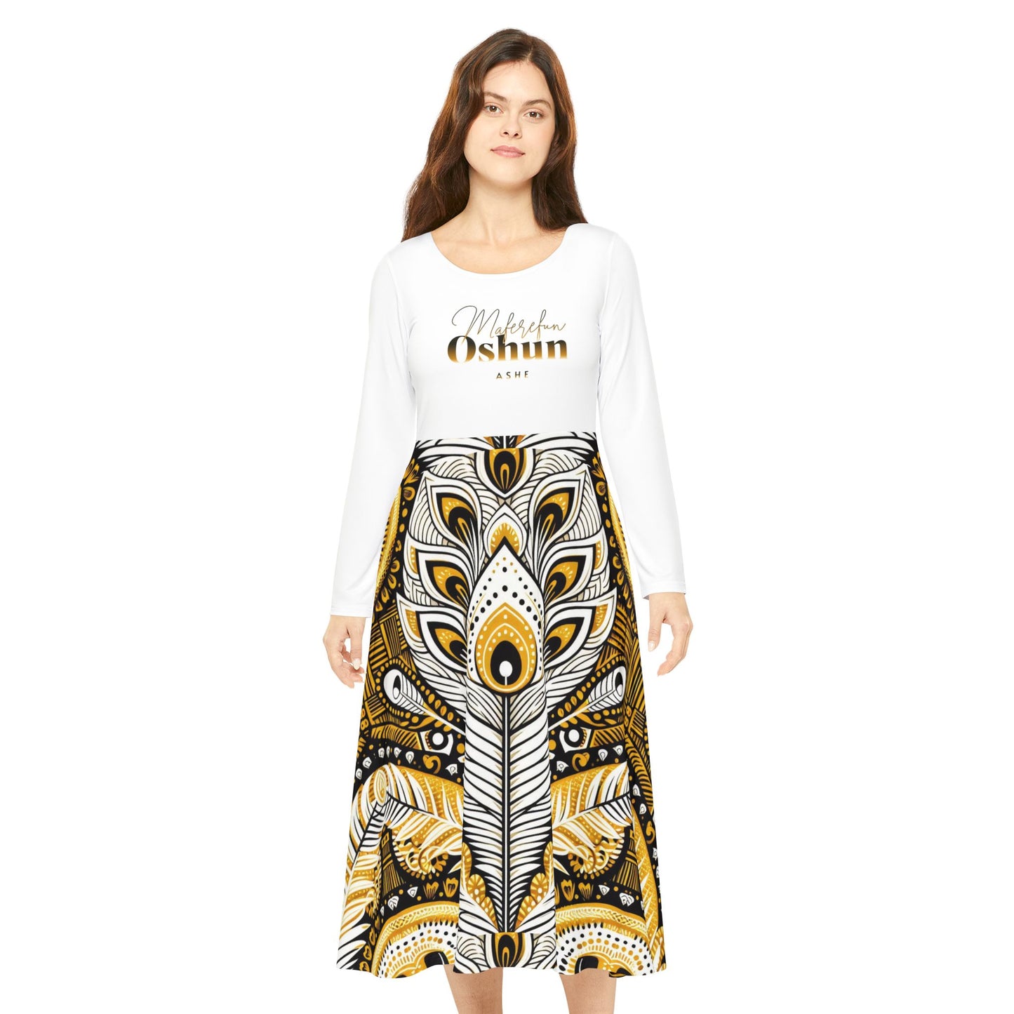 Orisha OSHUN Women's Long Sleeve Dance,Gift for Devotee or Godparent! Fall/Winter Lucumi Based Ladies Dress!