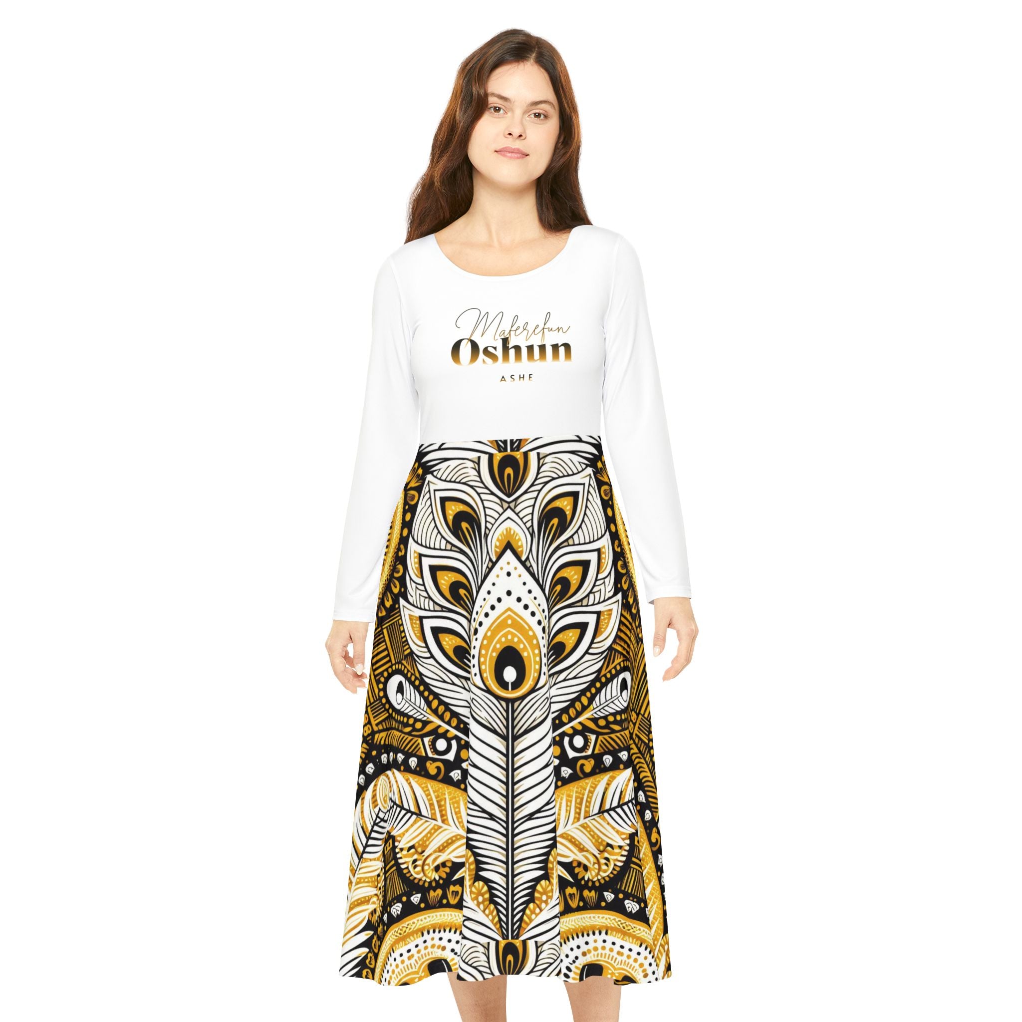 Orisha OSHUN Women's Long Sleeve Dance,Gift for Devotee or Godparent! Fall/Winter Lucumi Based Ladies Dress!