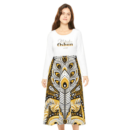 Orisha OSHUN Women's Long Sleeve Dance,Gift for Devotee or Godparent! Fall/Winter Lucumi Based Ladies Dress!