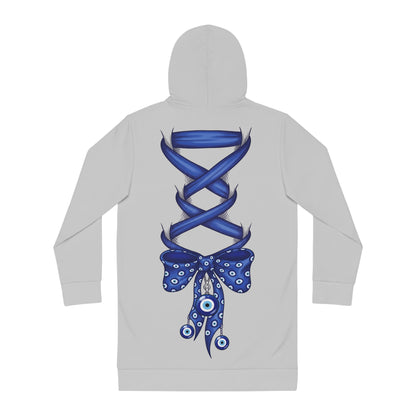 Evil Eye Lace-Up Hoodie Dress — Blue Nazar Charm Back Print