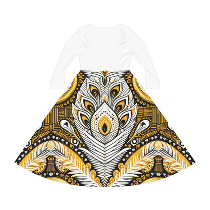 Orisha OSHUN Women's Long Sleeve Dance,Gift for Devotee or Godparent! Fall/Winter Lucumi Based Ladies Dress!