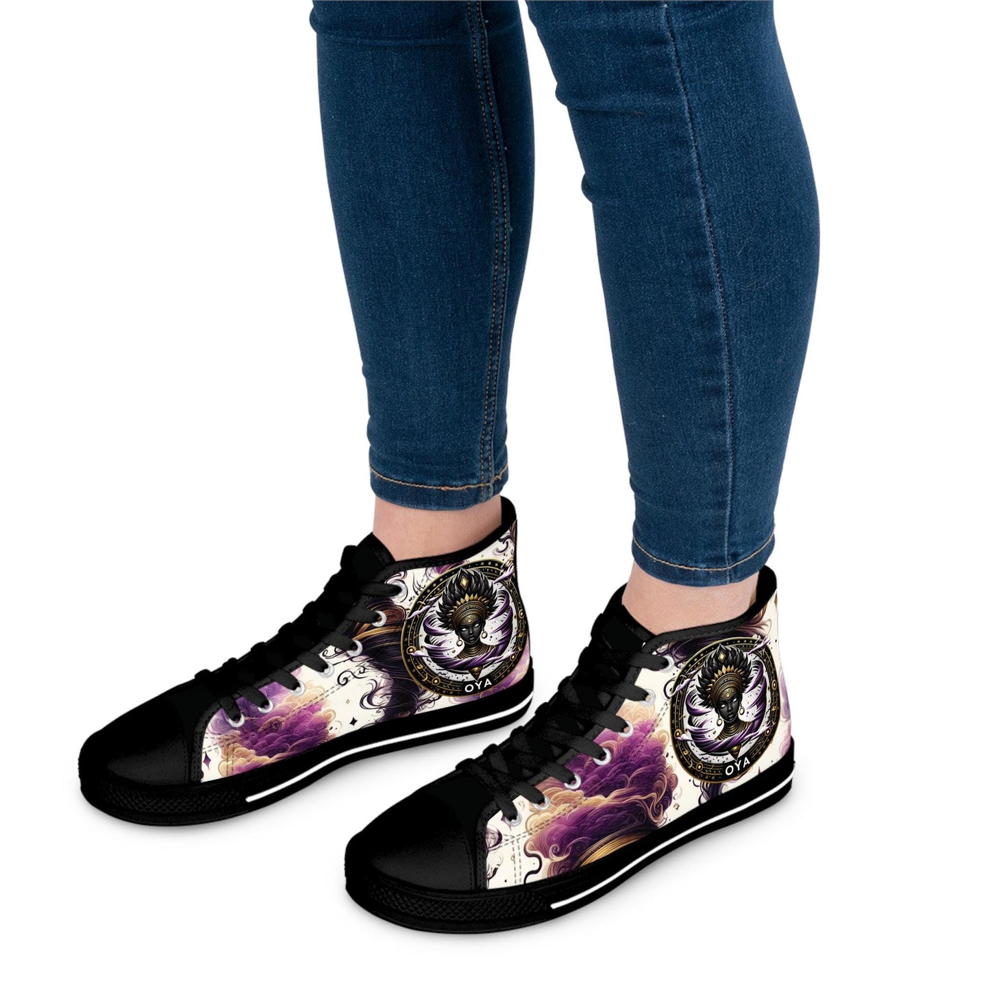 Orisha Based OYA Inspired High-Top Sneakers, Gift for Devotee or Godparent! stylish spiritual footwear!