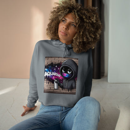 Aquarius Graffiti Crop Hoodie, Cosmic Art Crop Sweatshirt, Astrology Gift, Zodiac Apparel, Creative Streetwear, Unique Birthday Present