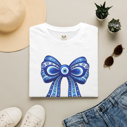 Blue Evil Eye Bow T-Shirt | Nazar Protection Graphic Tee