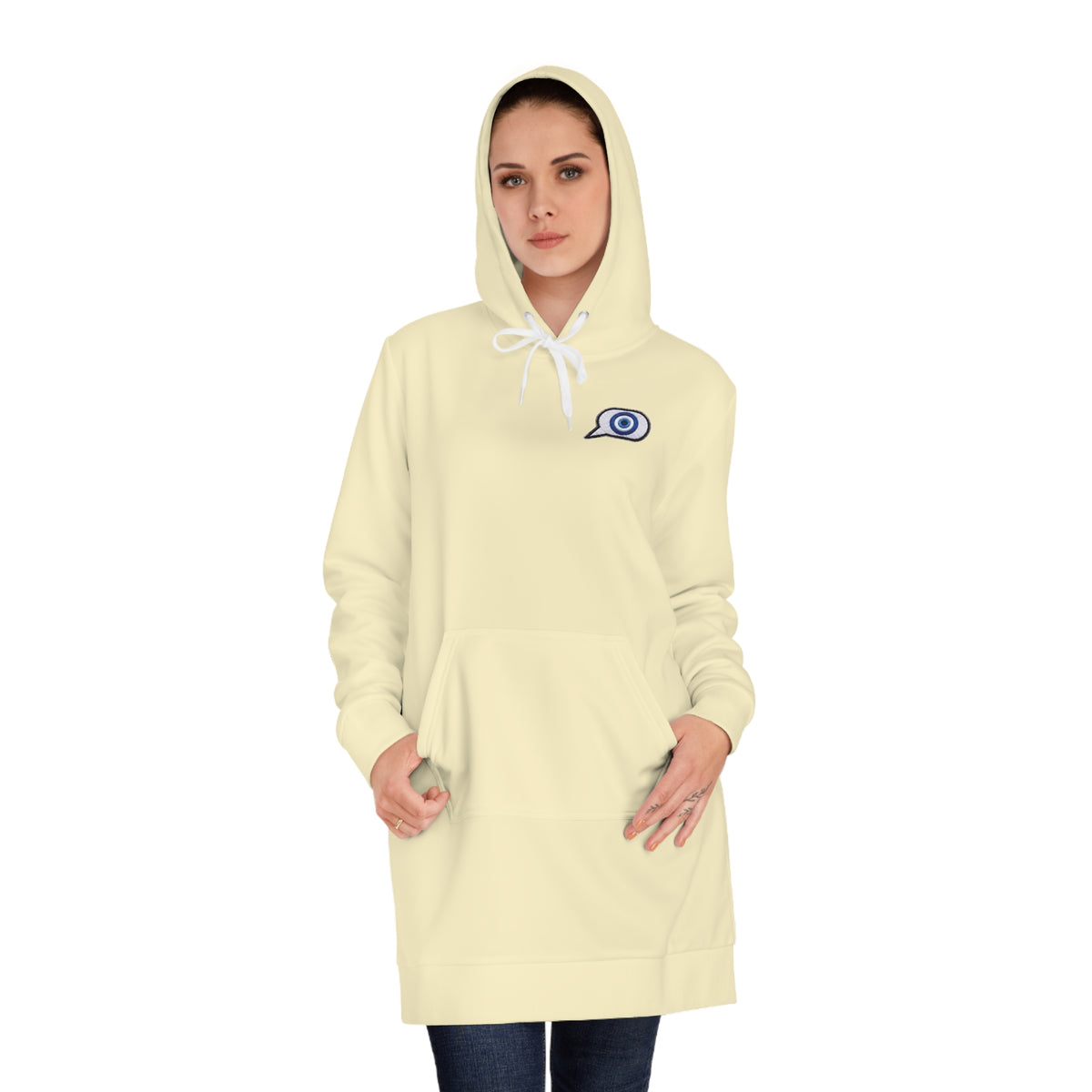 Evil Eye Lace-Up Hoodie Dress — Blue Nazar Charm Back Print