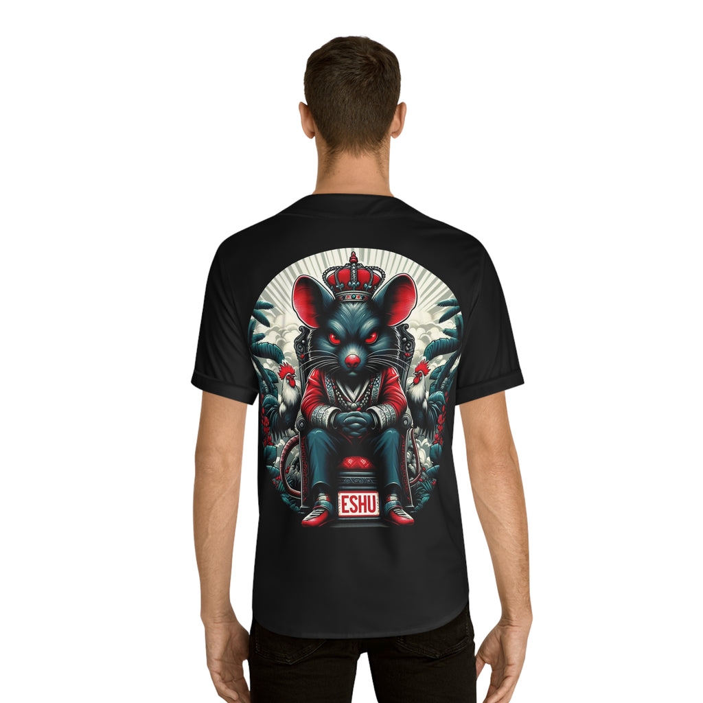 ASHE Jersey, Orisha inspired Urban Royal Crowned ESHU Rat on Throne in the Jungle Baseball Jersey!