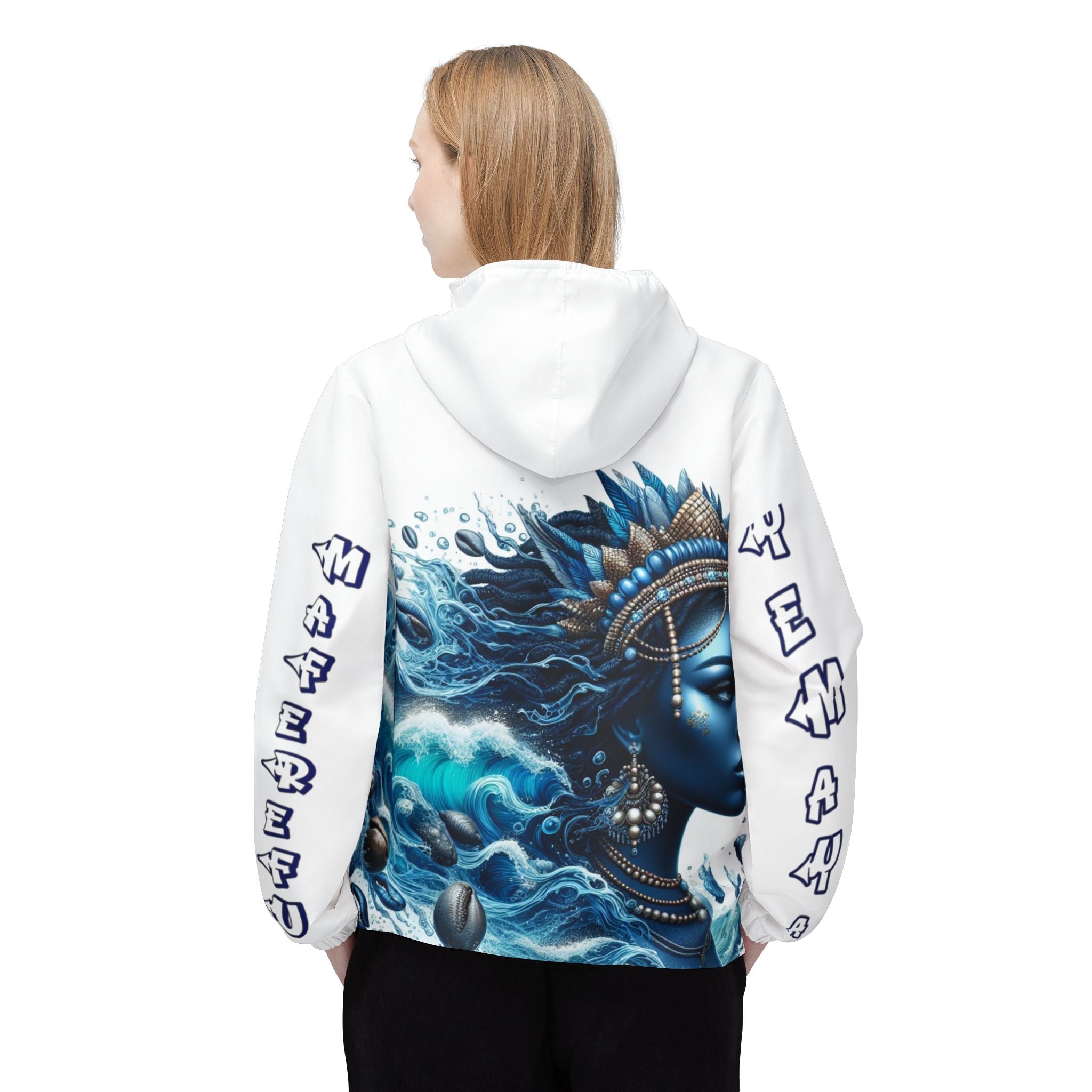 Maferefun Yemaya “Ocean Queen” White Windbreaker Jacket – Orisha Urban Style | Gift for Devotee or Godparent