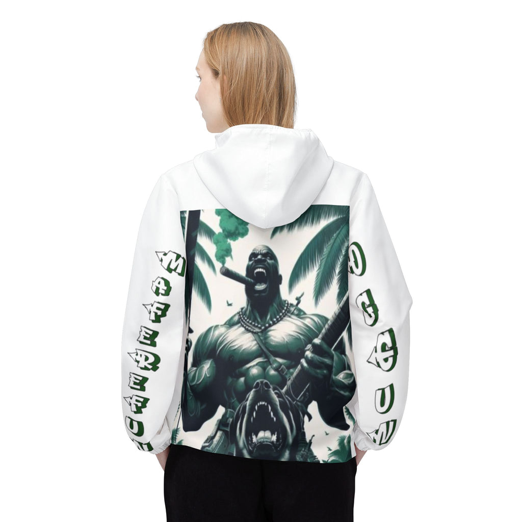 Maferefun OGGUN "Beast in the Jungle" white Windbreaker Jacket! Orisha oggun, urban style, Lucumi tradition White windbreaker jacket