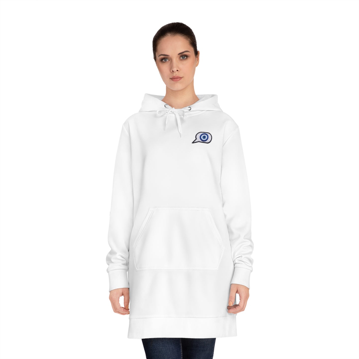 Evil Eye Lace-Up Hoodie Dress — Blue Nazar Charm Back Print