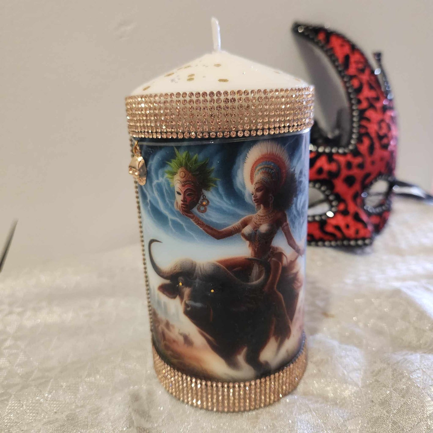 Orisha OYA Yansa Buffalo Rider, Tornado Maker, Queen of the Mask And Cemetary, Elegant Custom Decor Altar Candle!