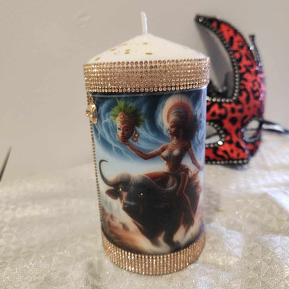 Orisha OYA Yansa Buffalo Rider, Tornado Maker, Queen of the Mask And Cemetary, Elegant Custom Decor Altar Candle!