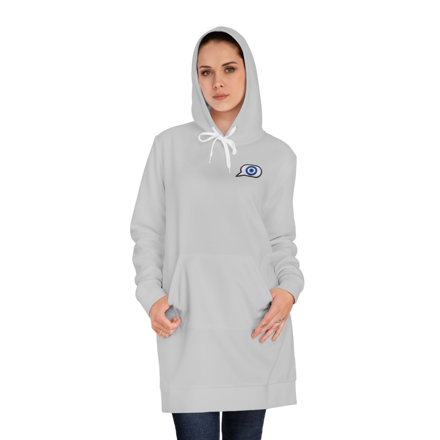 Evil Eye Lace-Up Hoodie Dress — Blue Nazar Charm Back Print