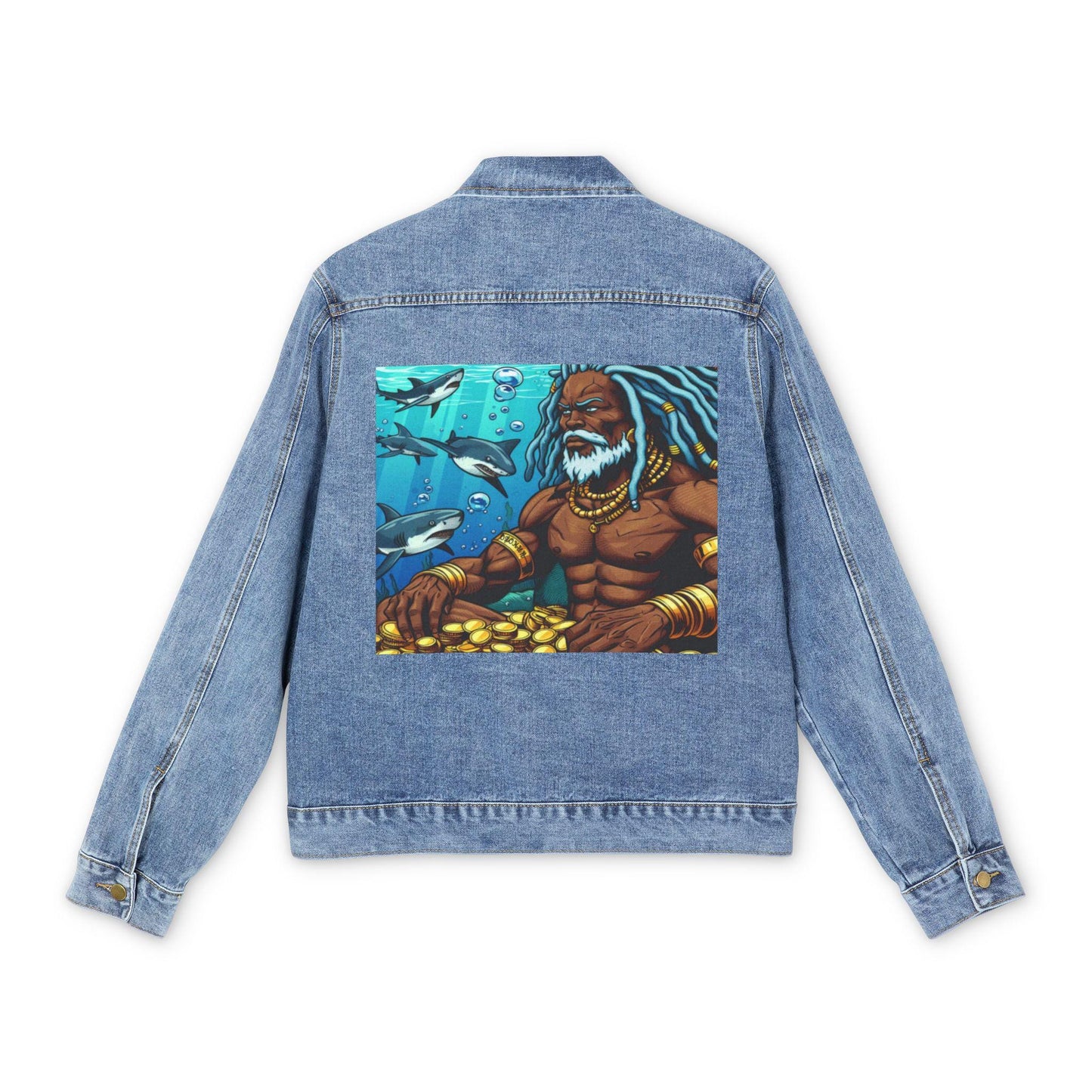 Orisha OLOKUN Denim Pop Art Jean Jacket – Gift for Devotee or Godparent