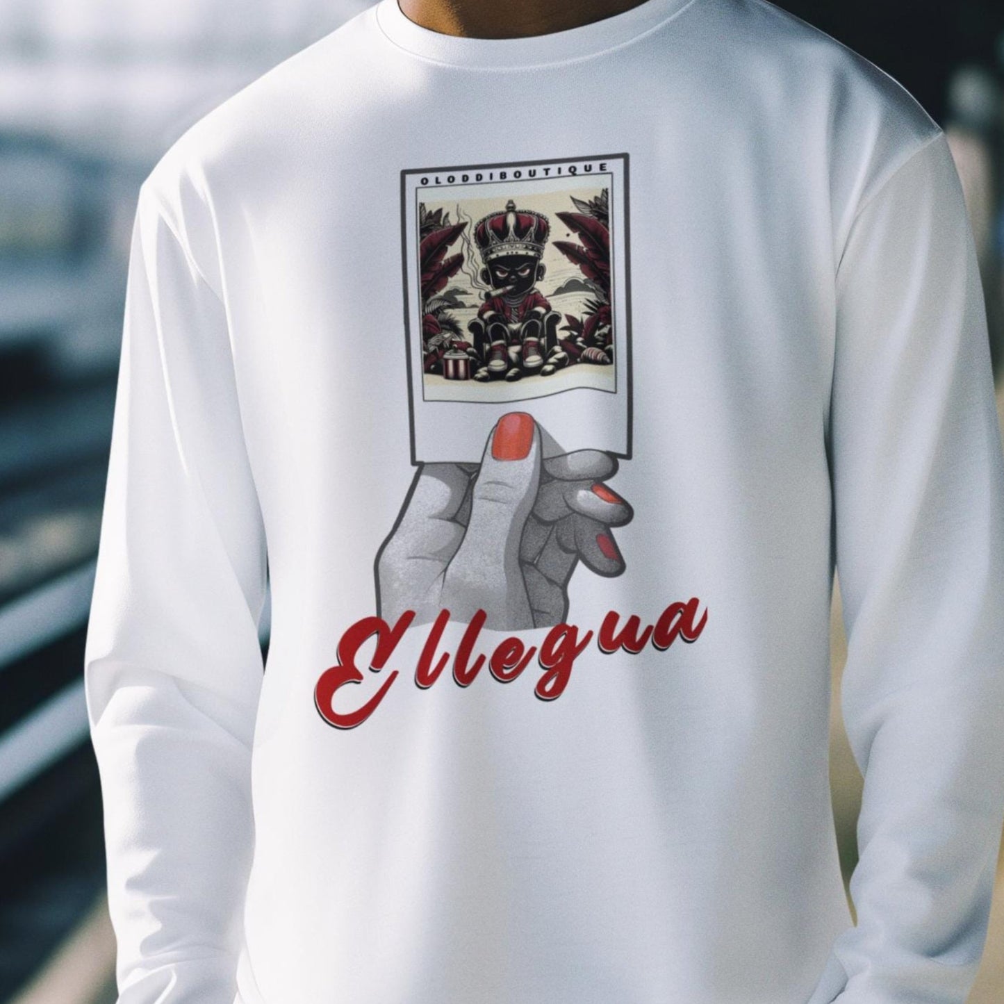 Polaroid Eleggua (Elegua) Long Sleeve Tee for Devotee & Godparent ! Orisha Polaroid Collection