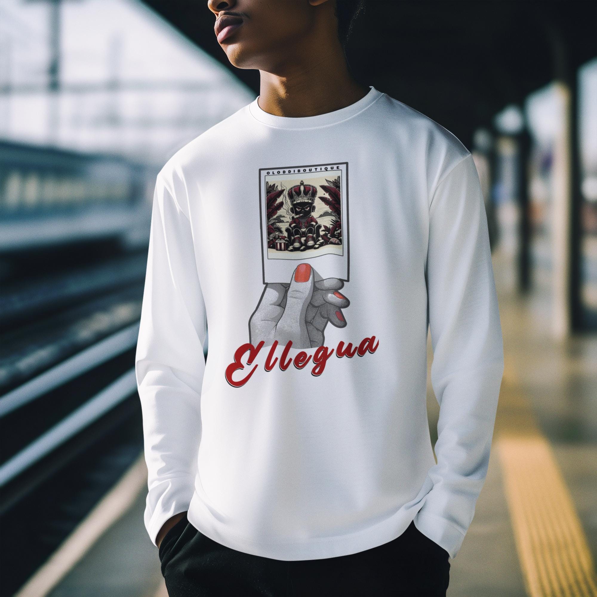 Polaroid Eleggua (Elegua) Long Sleeve Tee for Devotee & Godparent ! Orisha Polaroid Collection
