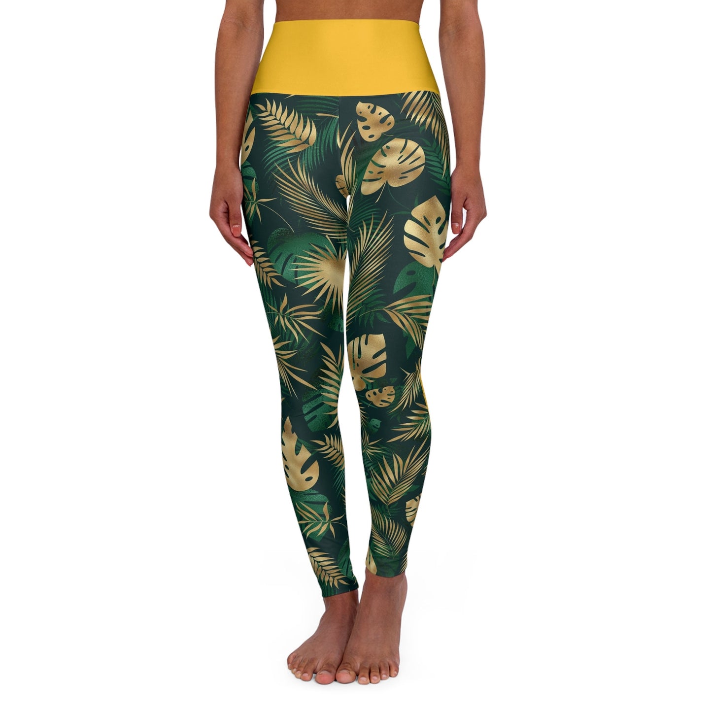 Iboru iboya ibocheche ORUNLA Green and Gold Monstera Plant Pattern Yoga Leggings