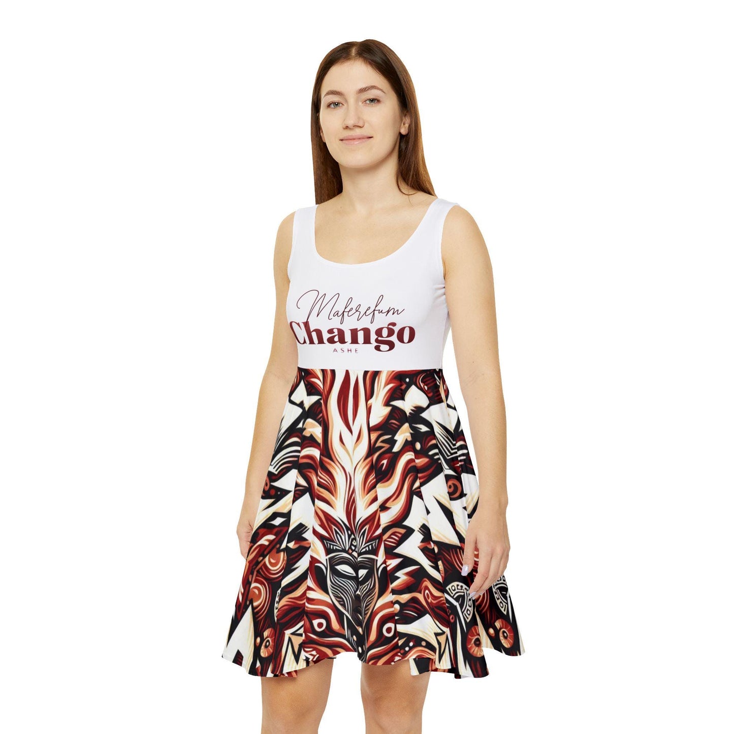Maferefun CHANGO design Skater Summer Dress! Gift for Devotee or Godparent! LUCUMI based orisha Chango dress!!