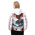 Orisha CHANGO lightning King red and white Windbreaker! Maferefun CHANGO on Sleeves, full Back image Orisha Based Uban White Jacket