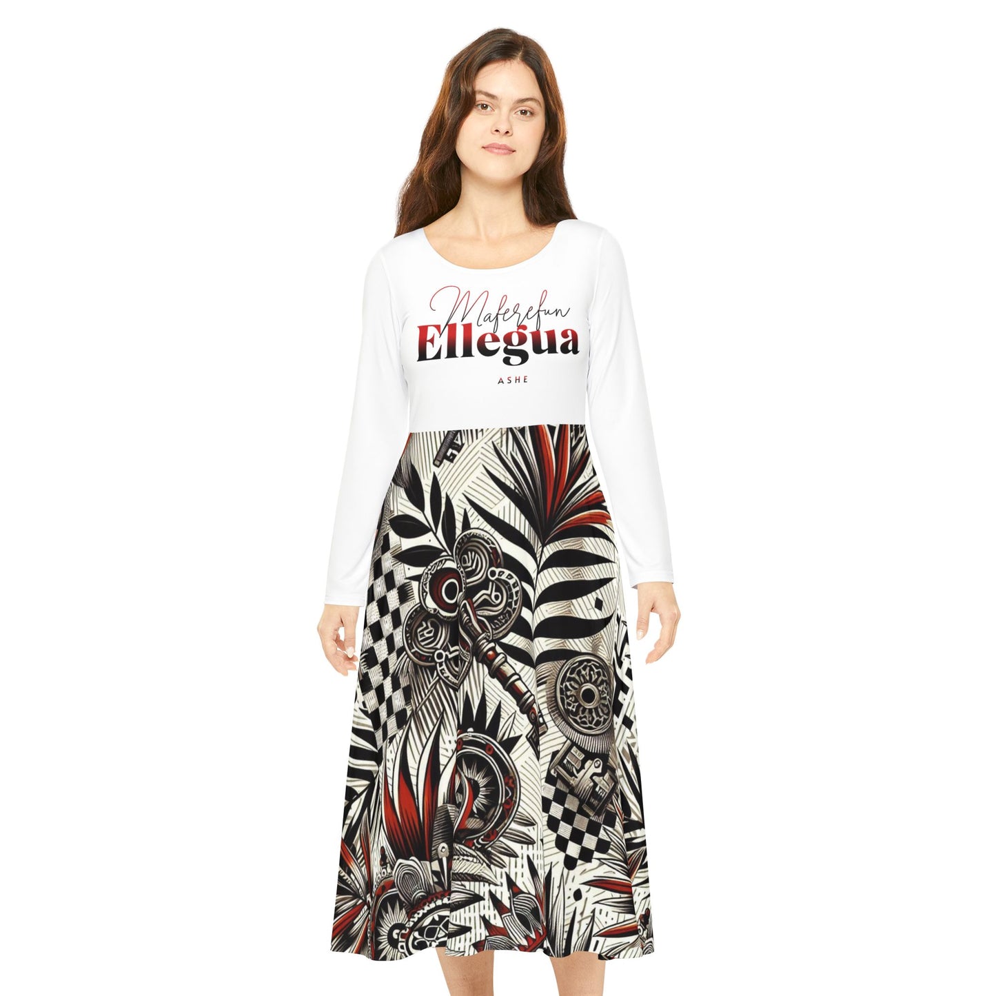 Maferefun ELLEGUA Long Sleeve Dress! Gift For Devotee or Godparent! Fall/Winter Lucumi Based Ladies Dress!