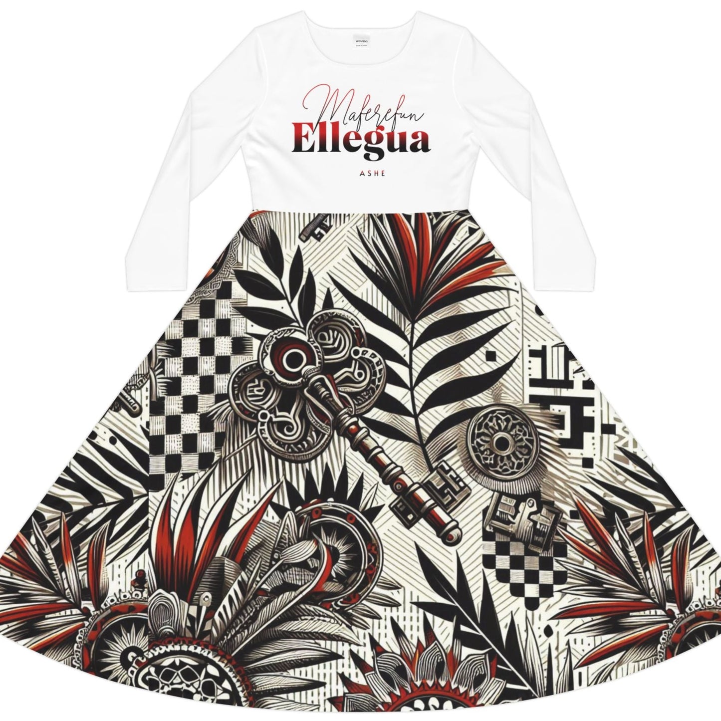 Maferefun ELLEGUA Long Sleeve Dress! Gift For Devotee or Godparent! Fall/Winter Lucumi Based Ladies Dress!