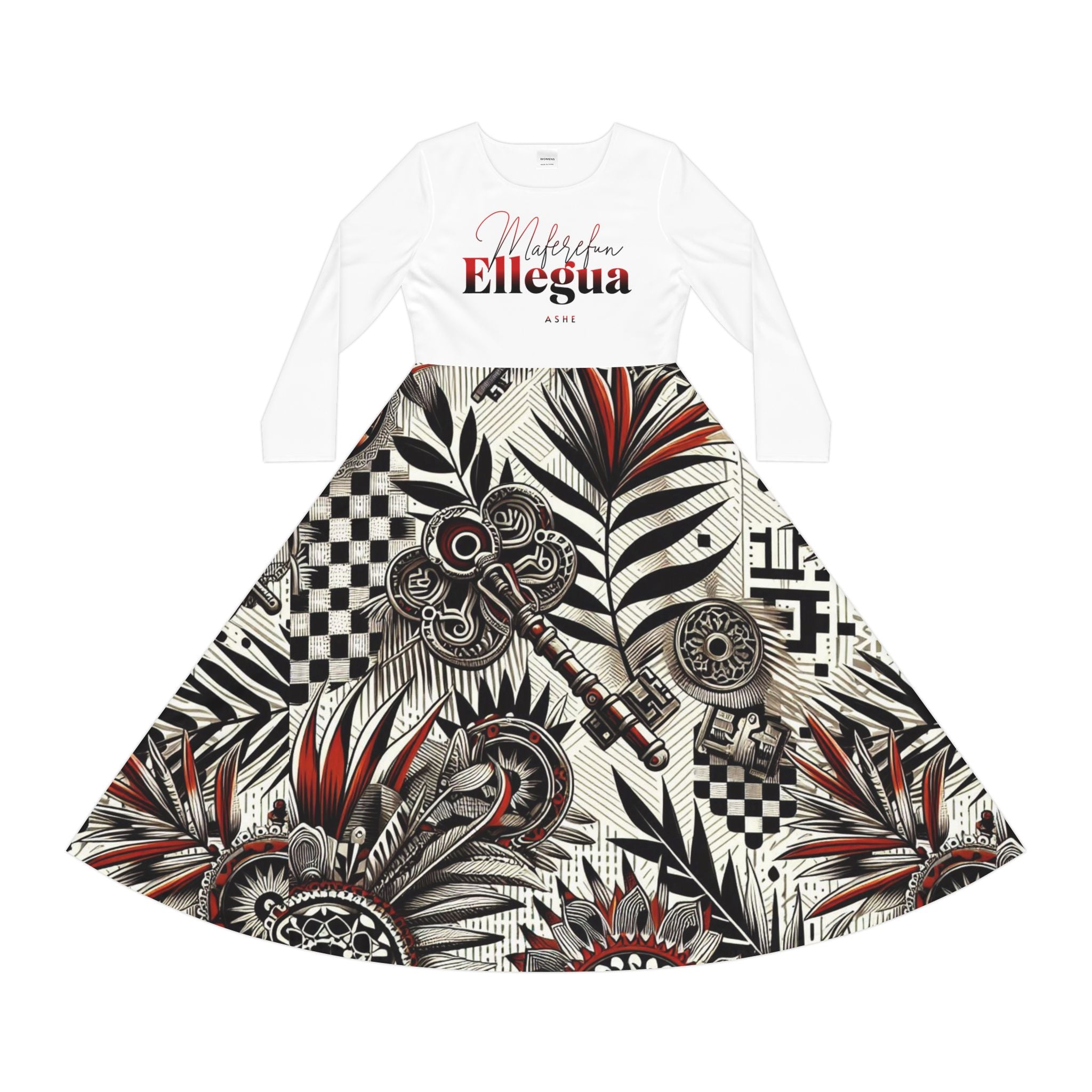Maferefun ELLEGUA Long Sleeve Dress! Gift For Devotee or Godparent! Fall/Winter Lucumi Based Ladies Dress!