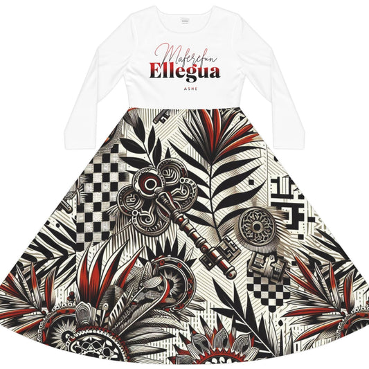 Maferefun ELLEGUA Long Sleeve Dress! Gift For Devotee or Godparent! Fall/Winter Lucumi Based Ladies Dress!