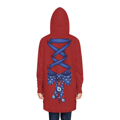 Evil Eye Lace-Up Hoodie Dress — Blue Nazar Charm Back Print